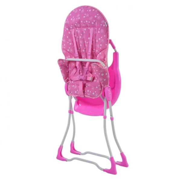 Chaise Haute en Métal pour Bébé Tablette en Plastique Légère Pliable & Compacte Harnais de Sécurité, 74x47x99cm, Rose