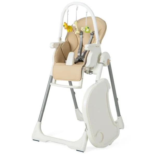 Chaise Haute Pliable pour Bébé 4 En 1 avec 7 Hauteurs Repose-Pieds Rétractable Réglable Roues Verrouillables Coussin Amovible Double Plateau Jaune