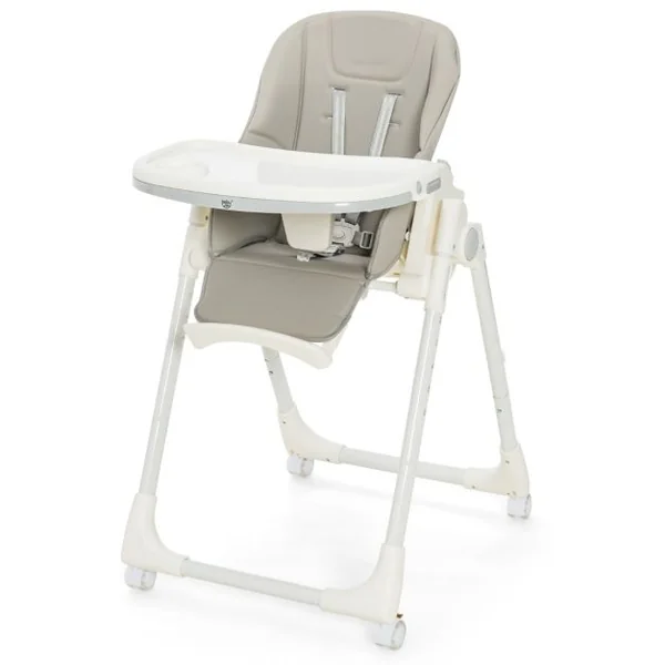 Chaise Haute Pliante Bébé avec Hauteur Réglable Chaise d’Alimentation avec Plateau Amovible 4 Roues Verrouillables Charge Gris 15kg 6-36 Mois