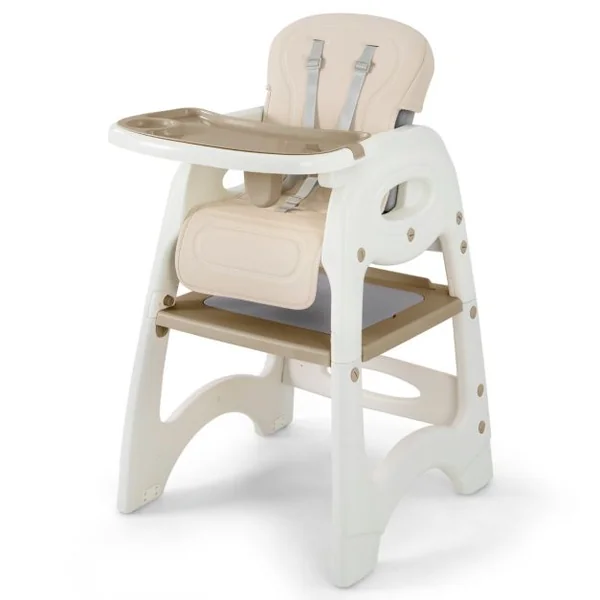 Chaise Haute Pour Bébé 6 En 1 Chaise Haute Convertible/Siège d'Appoint/Table Et Chaise Avec Double Plateau Amovible Harnais De Sécurité 5 Points Beige