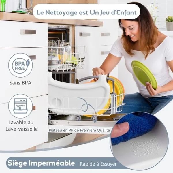 Chaise Haute pour Bébés et Tout-petits Chaise Convertible 4 en 1 pour Enfants avec Harnais de Sécurité Plateau Amovible Réglable Blanc/Gris