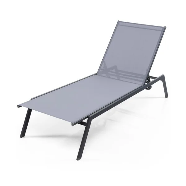 Chaise Longue Réglable d’Extérieur Fauteuil Inclinable à 6 Positions avec Position à Plat et Tissu à Séchage Rapide Bain de Soleil