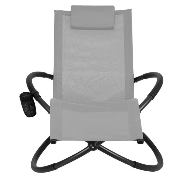 Chaise Longue à Bascule Pliante Coussin Repose-Tête Amovible Porte-Gobelet 180 kg max en Acier 80x158x86,5cm Gris
