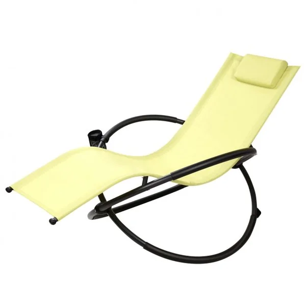 Chaise Longue à Bascule Pliante Coussin Repose-Tête Amovible Porte-Gobelet, 180 kg max en Acier 80x158x86,5cm Vert