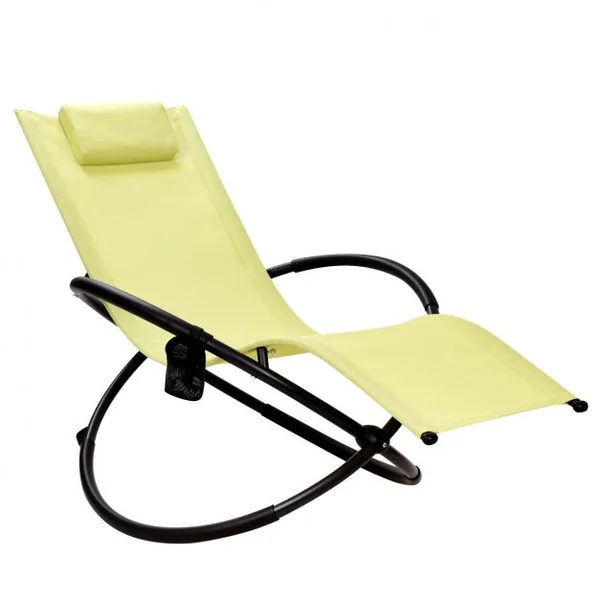 Chaise Longue à Bascule Pliante Coussin Repose-Tête Amovible Porte-Gobelet, 180 kg max en Acier 80x158x86,5cm Vert