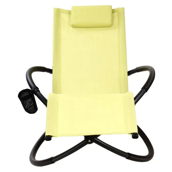 Chaise Longue à Bascule Pliante Coussin Repose-Tête Amovible Porte-Gobelet, 180 kg max en Acier 80x158x86,5cm Vert