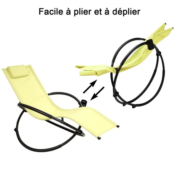 Chaise Longue à Bascule Pliante Coussin Repose-Tête Amovible Porte-Gobelet, 180 kg max en Acier 80x158x86,5cm Vert