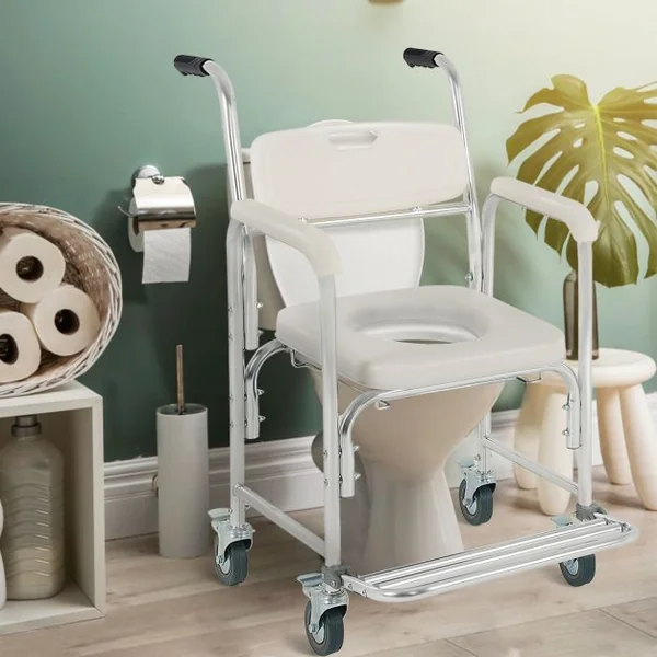 Chaise Percée à Roulettes Coussin Amovible Charge Max.135KG pour Handicapés Personnes Agés 55,9 x 83,8 x 94cm
