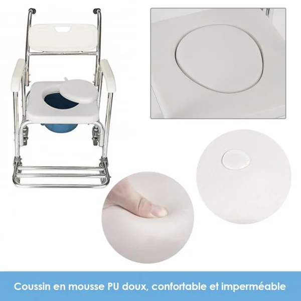 Chaise Percée à Roulettes Coussin Amovible Charge Max.135KG pour Handicapés Personnes Agés 55,9 x 83,8 x 94cm