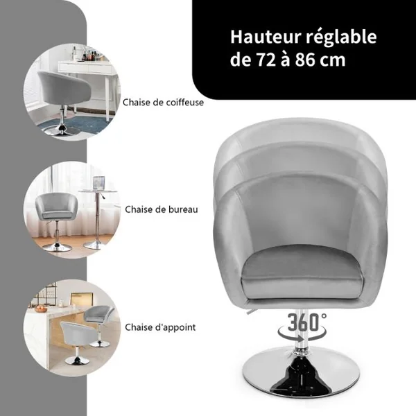 Chaise Pivotante en Velours Fauteuil de Bureau réglable en Hauteur Base Galvanisée Charge 125kg Rose/Gris/Vert
