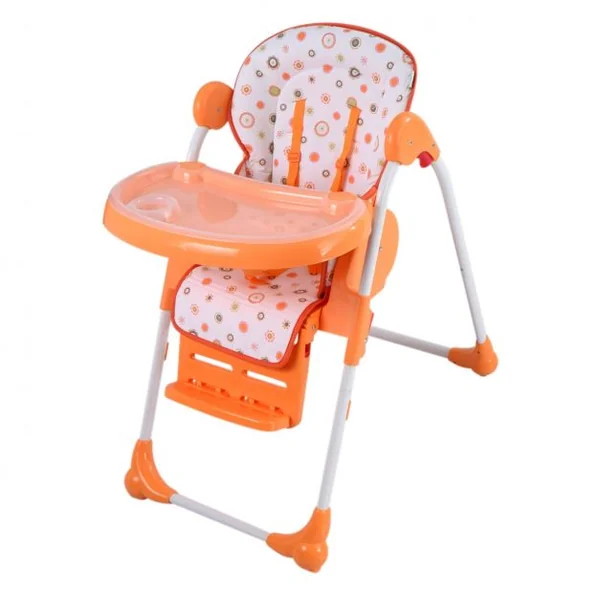 Chaise pour bébé Chaise haute bébé Chaise bébé hauteur réglable en PP 2 Plateaux inclinables, 54x81x107 cm, Orange