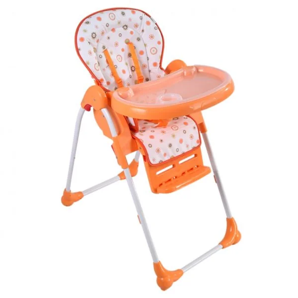 Chaise pour bébé Chaise haute bébé Chaise bébé hauteur réglable en PP 2 Plateaux inclinables, 54x81x107 cm, Orange
