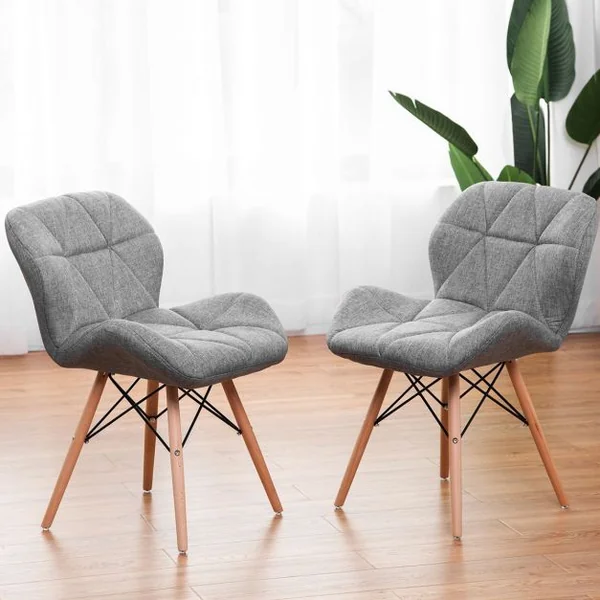 Chaise Salle à Manger Chaises de Cuisine Rembourrée Surface en Tissu Souple Pieds en Bois Gris clair