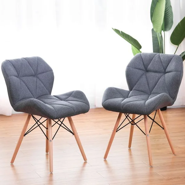 Chaise Salle à Manger Chaises de Cuisine Rembourrée Surface en Tissu Souple Pieds en Bois Gris foncé