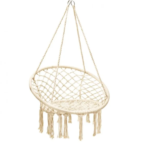 Chaise Suspendue 1 Place pour Jardin Balcon 2 Anneaux et Cordes Capacité 150 KG en Coton et Acier 80x60x125 cm