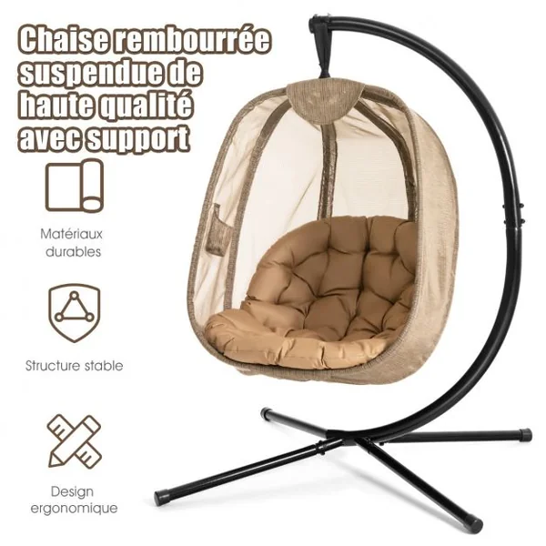 Chaise Suspendue avec Support avec Grand Coussin Confortable Support en Acier Base en X Stable Charge max : 110 kg