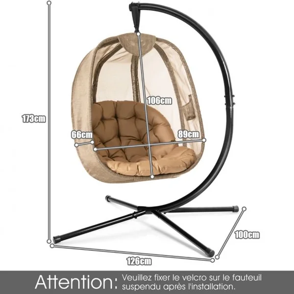 Chaise Suspendue avec Support avec Grand Coussin Confortable Support en Acier Base en X Stable Charge max : 110 kg