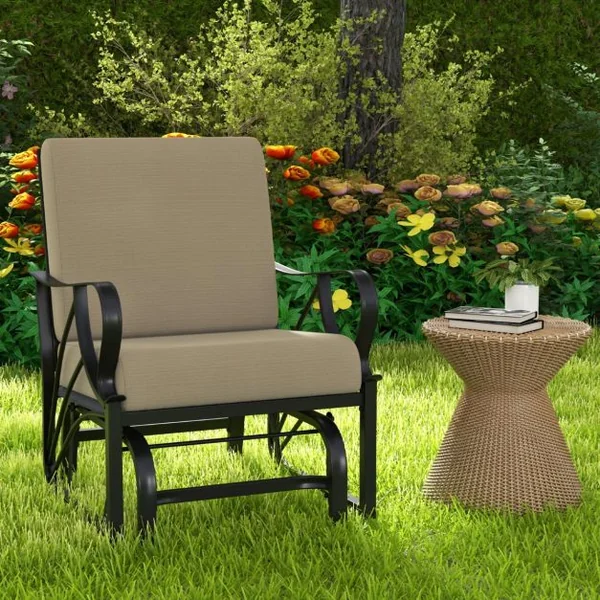 Chaise à Bascule de Jardin avec Accoudoirs Coussin Charge 180KG Fauteuil à Bascule d'Extérieur avec Coussinets Antidérapants Marron