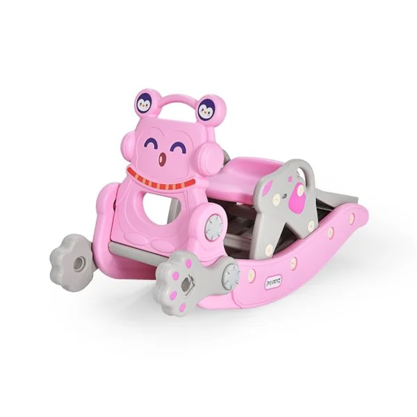 Chaise à Bascule et Toboggan 4 en 1 avec Toboggan Panier de Basket-ball et Jeu de Lancer d'Anneaux pour enfants avec Balancement/Escalade/Toboggan Rose