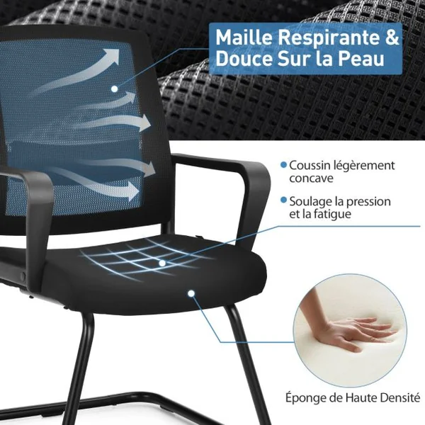 Chaise/Lot de 2 Chaises de Conférence Chaises Ergonomique en Maille à Dossier Moyen avec Siège Rembourré pour Salle d'Attente Réception