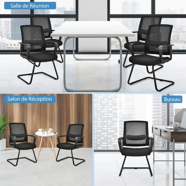 Chaise/Lot de 2 Chaises de Conférence Chaises Ergonomique en Maille à Dossier Moyen avec Siège Rembourré pour Salle d'Attente Réception