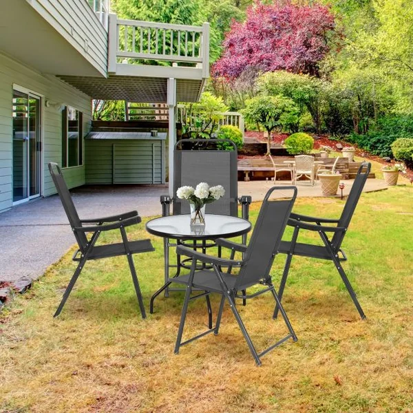 Chaises de Jardin Pliantes 4 PCS Sièges Respirants Accoudoirs Cadre en Acier Tissu Textilène 64x55x92cm Gris Foncé