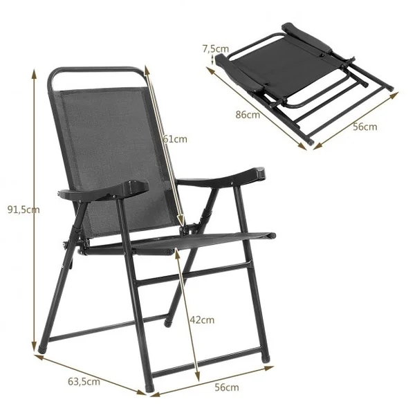 Chaises de Jardin Pliantes 4 PCS Sièges Respirants Accoudoirs Cadre en Acier Tissu Textilène 64x55x92cm Gris Foncé
