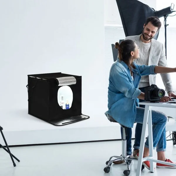 Chambre Photo Studio Pliable Tente de Photographie Cube Portable Eclairage LED en Tissu, 40x40x40cm, Noir