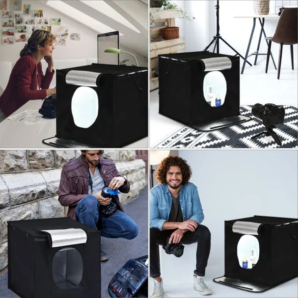 Chambre Photo Studio Pliable Tente de Photographie Cube Portable Eclairage LED en Tissu, 40x40x40cm, Noir