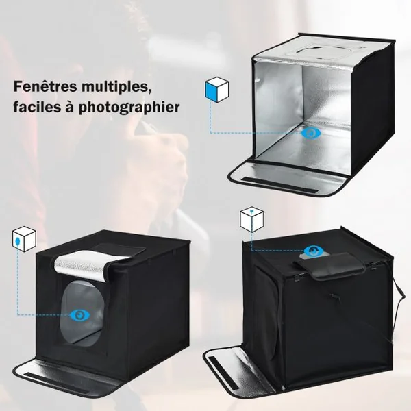 Chambre Photo Studio Pliable Tente de Photographie Cube Portable Eclairage LED en Tissu, 40x40x40cm, Noir