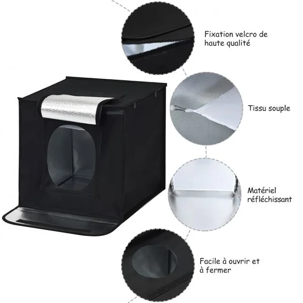 Chambre Photo Studio Pliable Tente de Photographie Cube Portable Eclairage LED en Tissu, 40x40x40cm, Noir