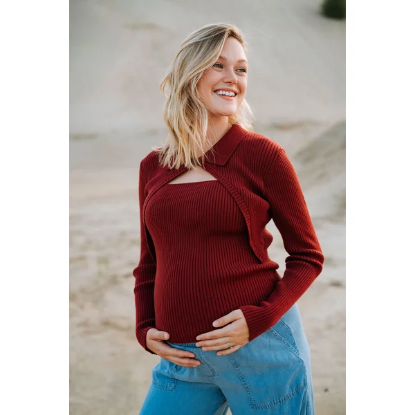 Chandail côtelé - cerise
