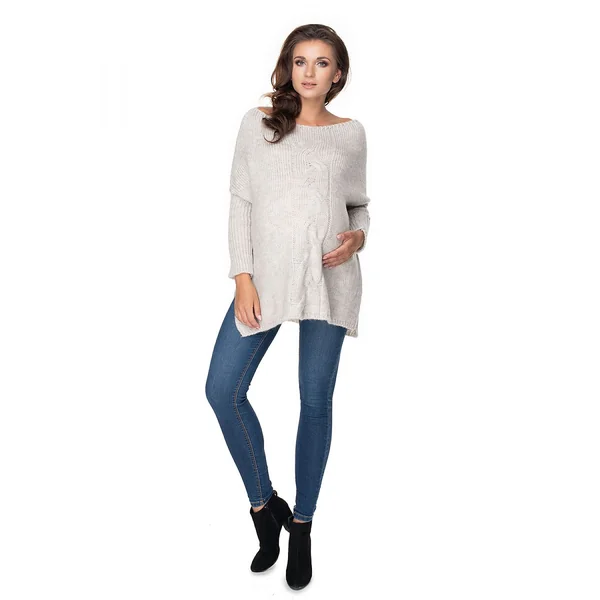 Chandail de grossesse long en laine - Beige/Parme