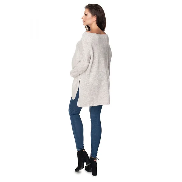 Chandail de grossesse long en laine - Beige/Parme