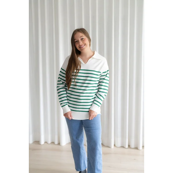 Chandail MICHELLE - rayures blanc & vert
