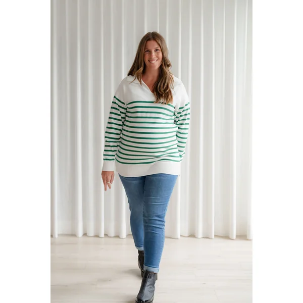 Chandail MICHELLE - rayures blanc & vert