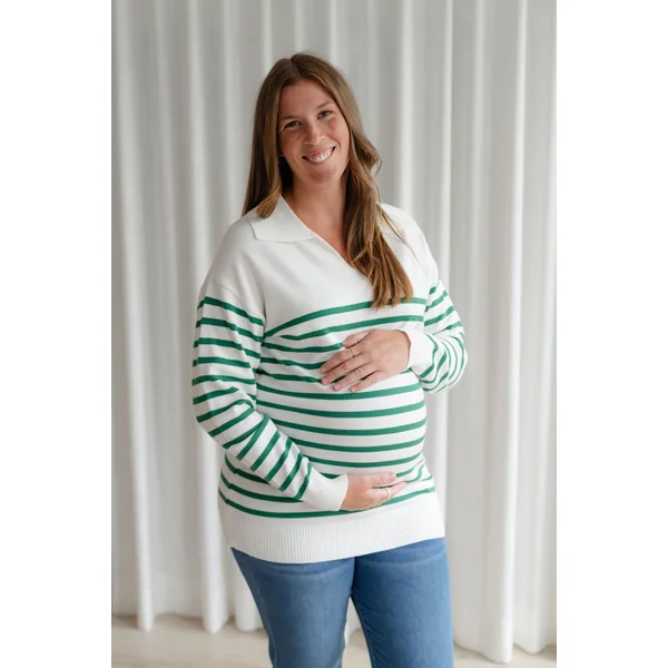 Chandail MICHELLE - rayures blanc & vert