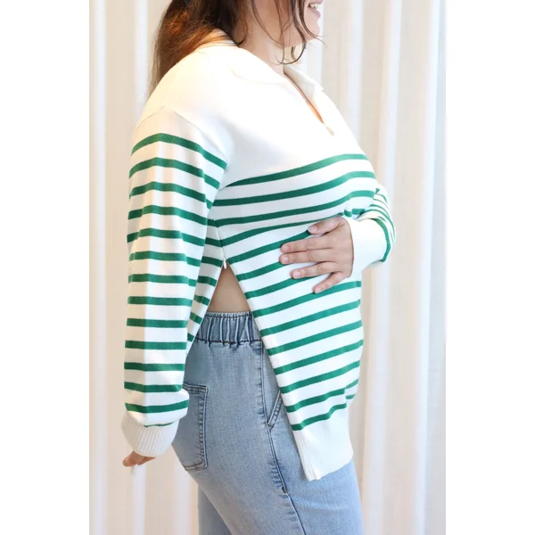 Chandail MICHELLE - rayures blanc & vert