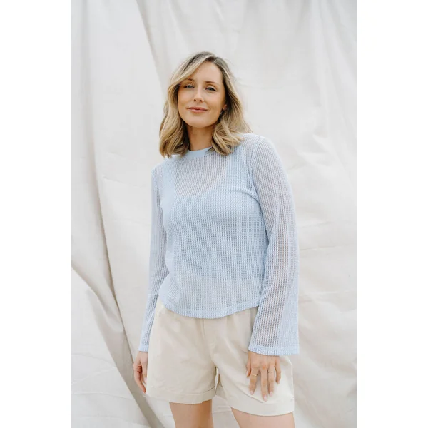 Chandail VANESSA en crochet - cristal bleu