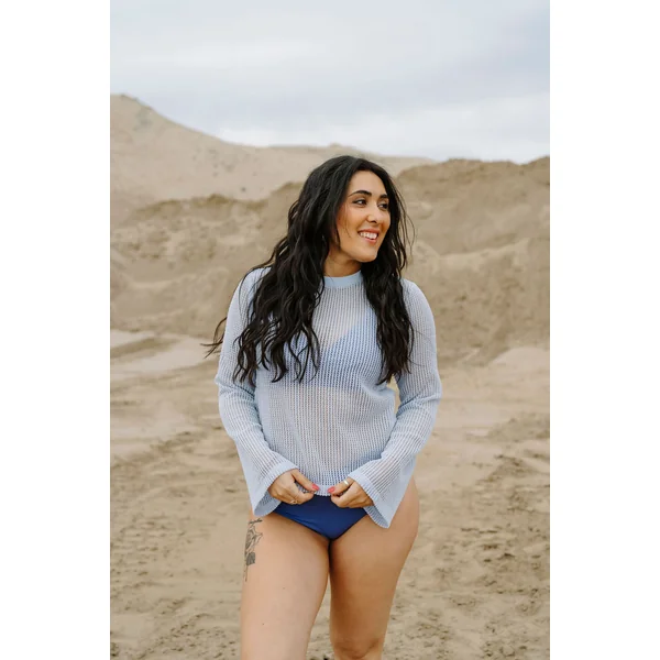 Chandail VANESSA en crochet - cristal bleu