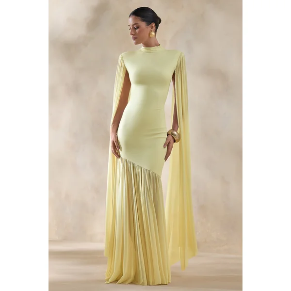 Chantelle | Robe longue citron à col montant avec taille basse et manches cape