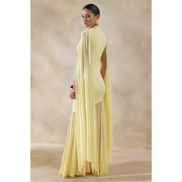 Chantelle | Robe longue citron à col montant avec taille basse et manches cape