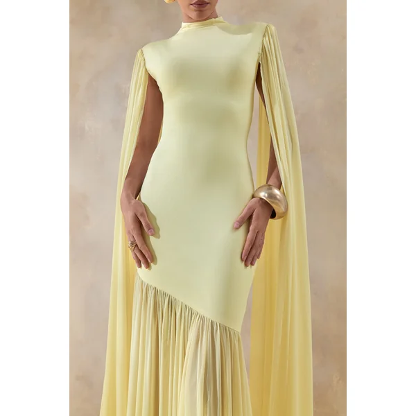 Chantelle | Robe longue citron à col montant avec taille basse et manches cape