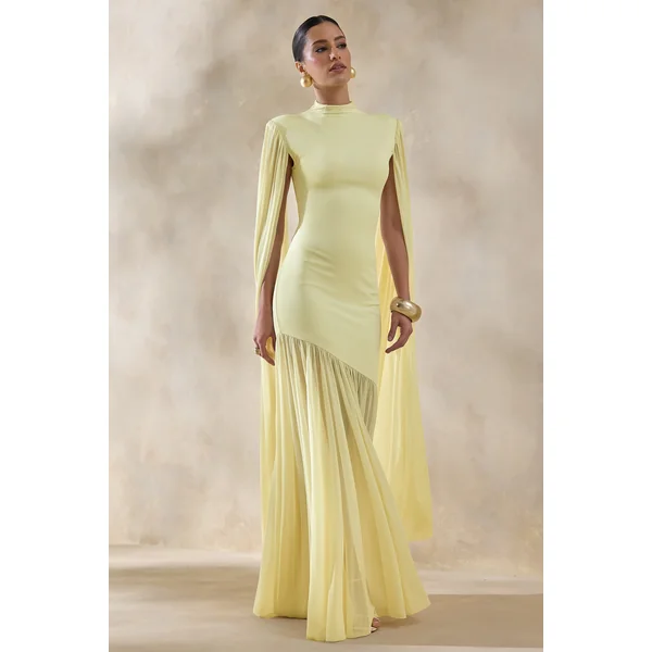 Chantelle | Robe longue citron à col montant avec taille basse et manches cape