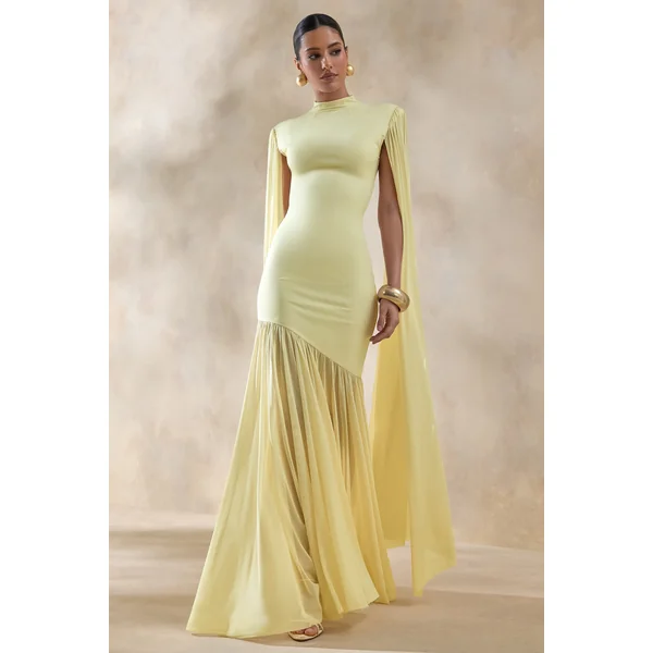 Chantelle | Robe longue citron à col montant avec taille basse et manches cape