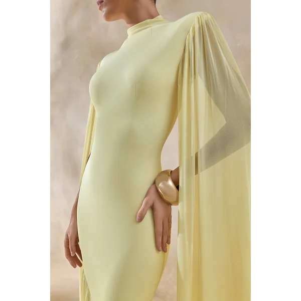 Chantelle | Robe longue citron à col montant avec taille basse et manches cape