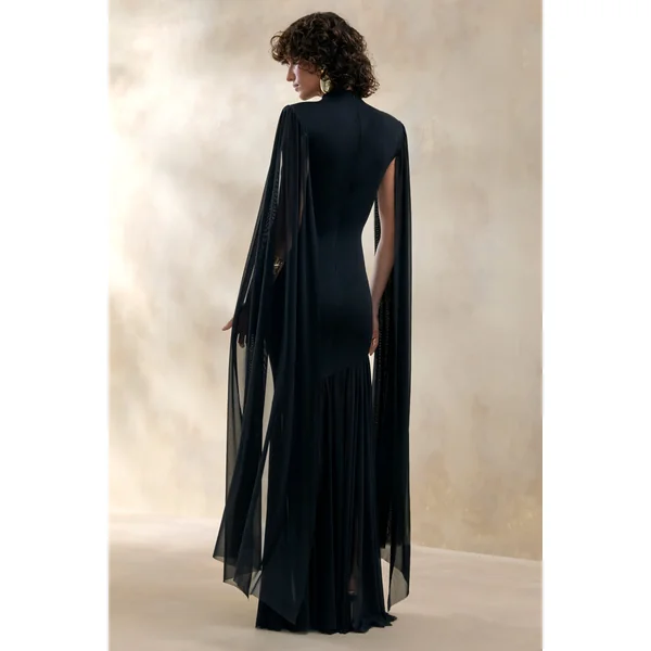 Chantelle | Robe longue noire à col montant avec taille basse et manches cape