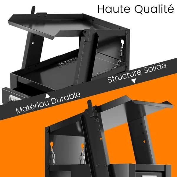 Chariot d'Atelier de Soudage à 4 Tiroirs avec Stockage de Réservoir Chariot à Outils avec Chaîne de Sécurité Charge 45 KG Noir
