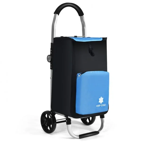 Chariot de Courses Pliable 53L 2 Roues et Grand Sac de Courses Détachable Emplacement pour Garder la Température