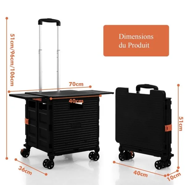 Chariot de Courses Pliable Capacité 55L avec 4 Roues Universelles et Poignée Télescopique en Alliage d'Aluminium Vert